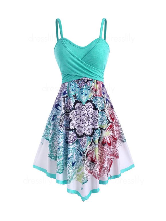 Summer Bohemian Contrast Flower Crossover Sleeveless Empire Waist Midi Dress - multicolor S