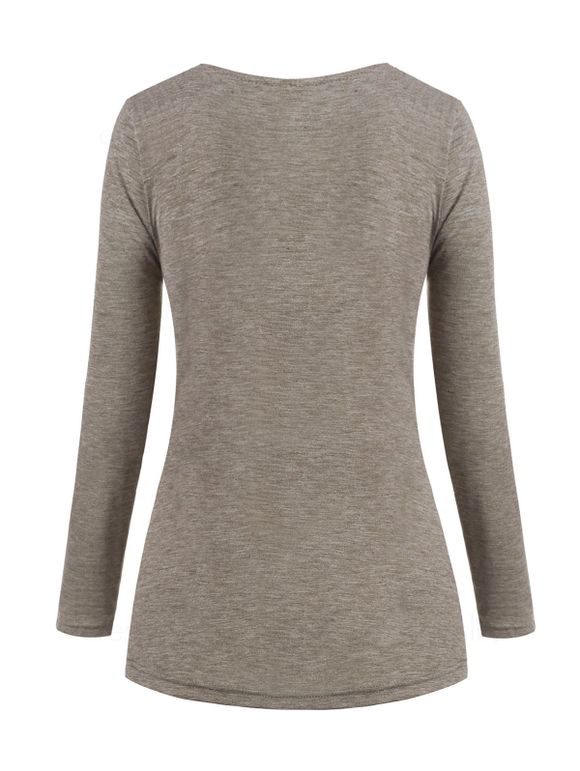 T-shirt Chiné Boutonné à Col Bénitier avec Faux Bouton - café lumière S