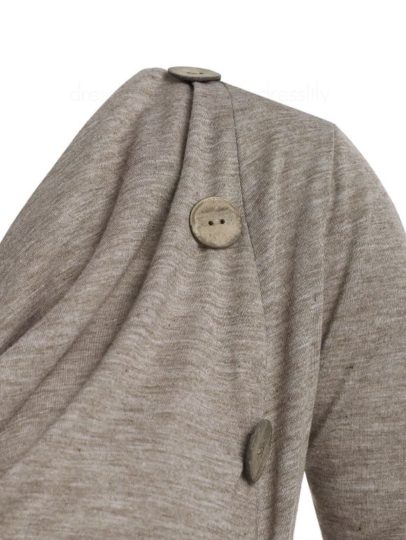 T-shirt Chiné Boutonné à Col Bénitier avec Faux Bouton - café lumière S