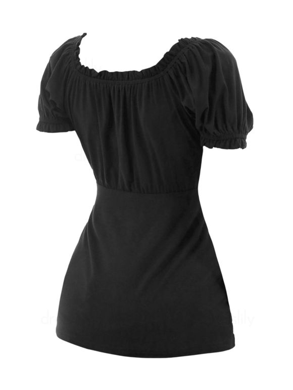 T-shirt en Couleur Unie avec Nœud Papillon Manches Courtes à Taille Empire - Noir S