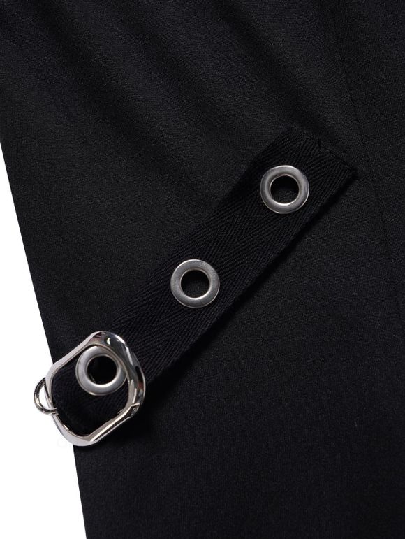 Robe Mi-Longue Ligne A Embellie de Chaîne en Couleur Unie sans Manches à Taille Haute - Noir S