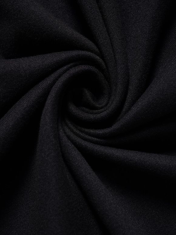 Robe Mi-Longue Ligne A Embellie de Chaîne en Couleur Unie sans Manches à Taille Haute - Noir S