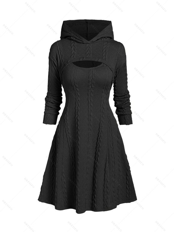 Ensemble de Pull à Capuche en Tricot à Câble et de Mini Robe - Noir XXXL | US 16