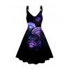 Jellyfish Pattern Dress O-ring Strap Sleeveless High Waisted V Neck A Line Midi Dress - BLACK XXL