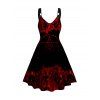 Gothic Dress Contrast Colorblock Skeleton Star Print High Waisted V Neck A Line Mini Dress - BLACK M