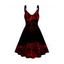 Gothic Dress Contrast Colorblock Skeleton Star Print High Waisted V Neck A Line Mini Dress - BLACK M