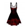 Gothic Dress Contrast Colorblock Skeleton Star Print High Waisted V Neck A Line Mini Dress - BLACK M