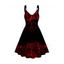 Gothic Dress Contrast Colorblock Skeleton Star Print High Waisted V Neck A Line Mini Dress - BLACK XXL