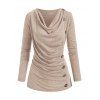 Heather Mock Button Long Sleeves Draped Cowl Neck T-shirt - multicolor 3XL