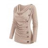 T-shirt Chiné Boutonné à Col Bénitier avec Faux Bouton - multicolor 2XL