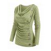 T-shirt Chiné Boutonné à Col Bénitier avec Faux Bouton - Vert 2XL