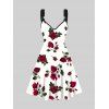 Allover Rose Print Valentine's Day Dress Sleeveless O Ring Strap High Waist A Line Dress