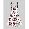 Robe Ligne A à Imprimé Rose Partout Anneau en O à Taille Haute sans Manches Pour Saint-Valentin - Blanc XXL