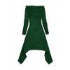 Haut à Capuche Long Asymétrique en Tricot avec Bouton en Avant en Blocs de Couleurs Faux Deux Pièces - Vert XL