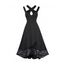 Cut Out Keyhole Sheer Party Dress High Waist Floral Lace Panel Asymmetric Midi Dress - BLACK XL