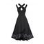 Robe Mi-longue Asymétrique à Imprimé Floral à Taille Haute Panneau en Dentelle avec Trou de Serrure - Noir XXL