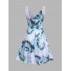 Vacation Casual Dress Tie Dye Print Lace Panel Surplice High Waist Sleeveless A Line Midi Summer Dress - LIGHT BLUE XXL