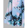 Vacation Casual Dress Tie Dye Print Lace Panel Surplice High Waist Sleeveless A Line Midi Summer Dress - LIGHT BLUE XXL