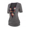 Plaid Print Faux Twinset Short Sleeve Cross Ruched Bust Tee