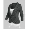 Crossover Heathered Long Sleeves Ruched Cinched Faux Twinset T-shirt