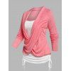 T-shirt Chiné Croisé à Manches Longues à Volants Fausse Deux Pièces - Rose clair L