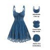 Hollow Out Flower Embroidery Mini Dress O Ring Straps Lace-up A Line Dress Sleeveless Summer Dress - BLUE M