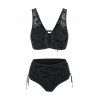 Gothic Bikini Swimsuit Bat Crescent Star Print Bathing Suit Cinched Mesh Lace Up Cut Out Swimwear - BLACK XL