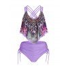 Bohemian Tankini Swimsuit Floral Plaid Print Swimwear Cinched Crisscross Tummy Control Bathing Suit