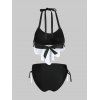 Maillet de Bain Bikini Taille Haute à Pois à Lacets à Volants - Noir S