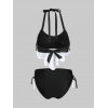 Maillet de Bain Bikini Taille Haute à Pois à Lacets à Volants - Noir L