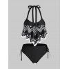 Polka Dot Flounce Cinched High Waisted Bikini Swimsuit - BLACK 3XL
