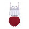 Maillot de Bain Tankini Contrôle du Ventre à Imprimé Plume Embelli de Perle à Volants de Plage - multicolor B S