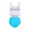 Maillot de Bain Tankini Contrôle du Ventre à Imprimé Plume Embelli de Perle à Volants de Plage - multicolor L