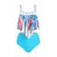 Tummy Control Tankini Swimsuit Bright Color Swimwear Flounce Feather Print Ruched Cut Out Beach Bathing Suit - multicolor A S