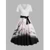 Robe Cahce-cœur Mi-Longue Ceinturée à Imprimé Peinture D'Encre - Blanc L