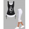 Ensemble de Legging Capri à Lacets et Débardeur Décontracté Etoile Lune Planète en Blocs de Couleurs - multicolor S