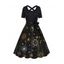 Robe Ligne A à Imprimé Etoile Lune Soleil Galaxie à Taille Haute avec Nœud Papillon - Noir M