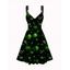 Mini Robe de Vacances Ligne A à Imprimé Cœur à Taille Haute à Col V - Noir M