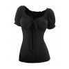 Short Sleeve Solid Color T-shirt Ruffles Bowknot Ruched Empire Waist Tee - BLACK XL