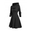 Hooded Cable Knit Arm Warmer Sweater and Mini Dress Set - BLACK XL