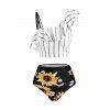 Maillot de Bain Tankini Rayé Gainant à Imprimé Tournesol à Une Epaule de Plage - Noir M