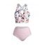 Floral Striped Ruched Crisscross Tankini Swimwear - LIGHT CORAL S