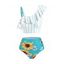 Tummy Control Tankini Swimsuit Floral Swimwear Sunflower Flounce Vertical Striped Ruched Summer Beach Bathing Suit - SEA GREEN XL