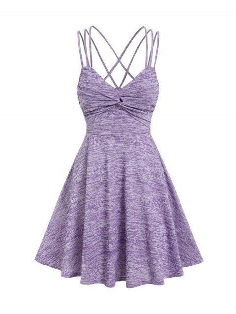 Space Dye Print Mini Dress Crisscross Back Strappy Dress Front Twisted Casual Dress