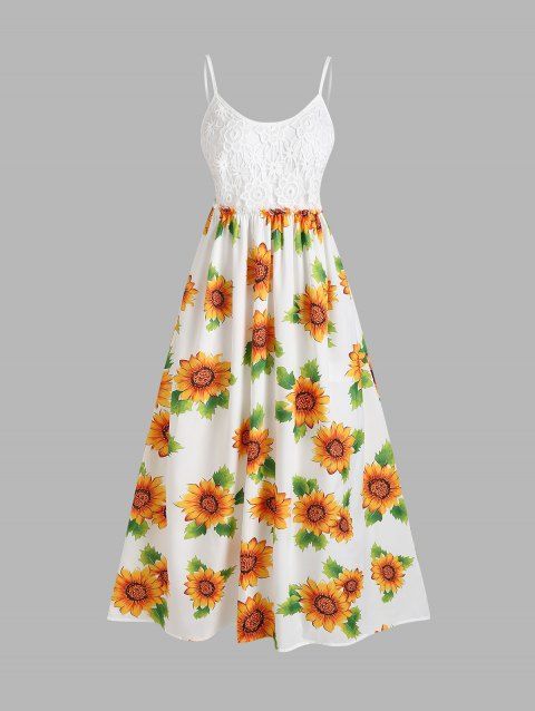 Backless Sunflower Sundress Crochet Summer Long Cami Dress
