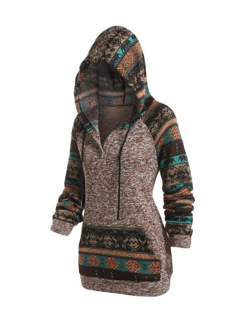 Hooded Tribal Pattern Raglan Sleeve Sweater