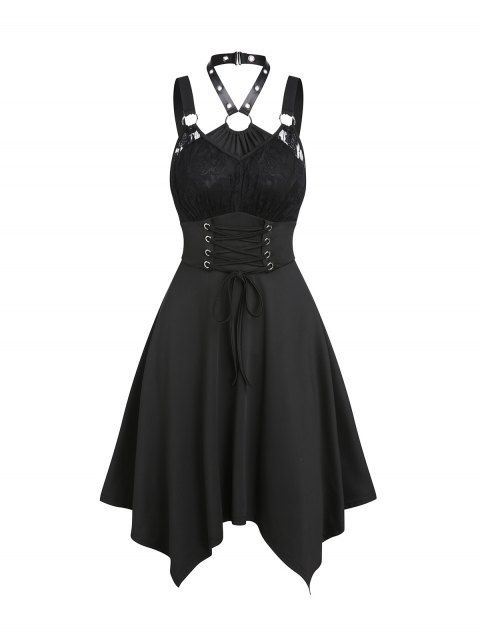 Robe Corset Asymétrique Rose Gothique Ligne A en O à Lacets