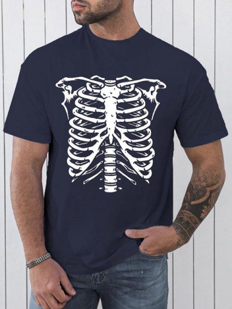 T-shirt Décontracté à Imprimé Squelette à Manches Courtes à Col Rond