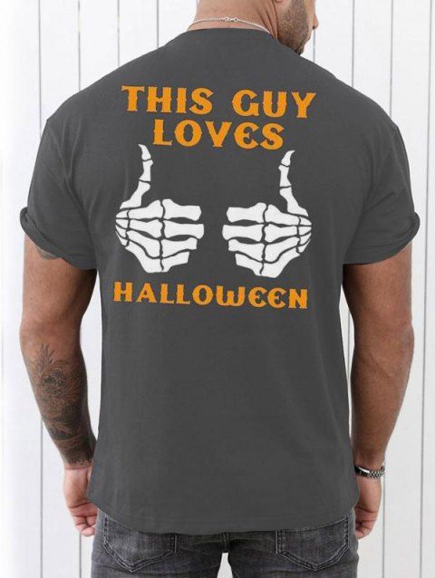 T-shirt Décontracté à Imprimé Squelette et Slogan THIS GUY LOVES HALLOWEEN 