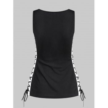 

Vacation Lace Up Octopus Print Scoop Neck Tank Top, White
